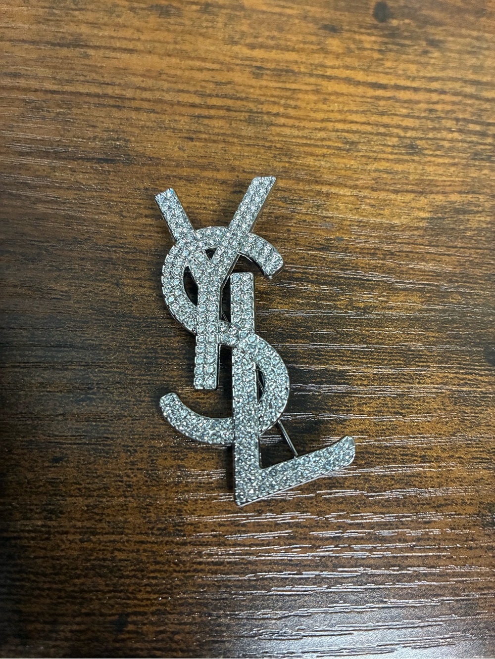 Silver Crystal Monogram Brooch